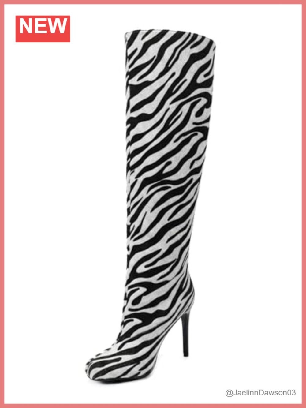 Faux Leather Zebra Print Stiletto Knee High Boots Square Toe